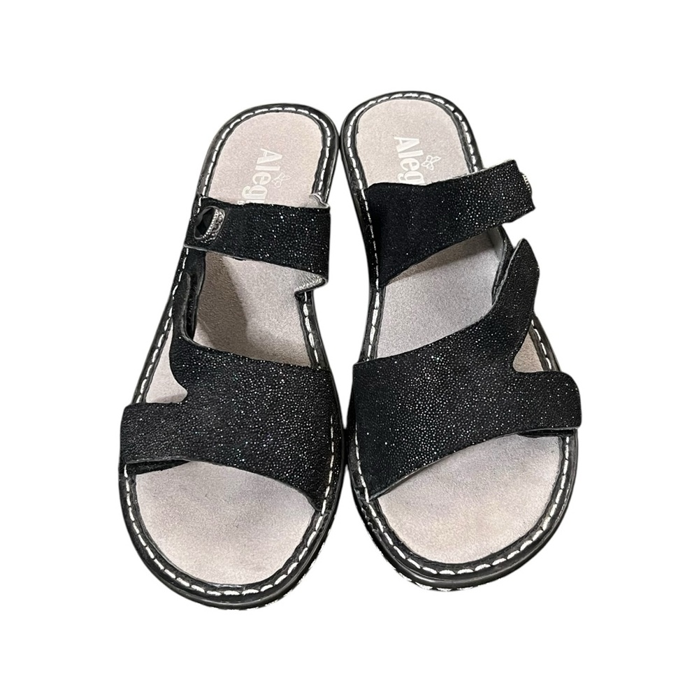 Alegria Loti Glitteroti Sandals‎ Black Wedge Slide Size 38style Loti #LOT699
